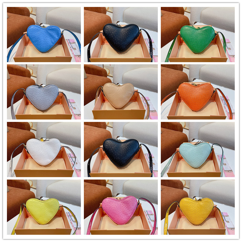 

GAME ON COEUR Handbags Ostrich Love Heart Shaped Bags Women Shoulder Bag Candy Color Luxurys Hearts Mini Totes Handbag Leather Designer Fashion Purses, #1