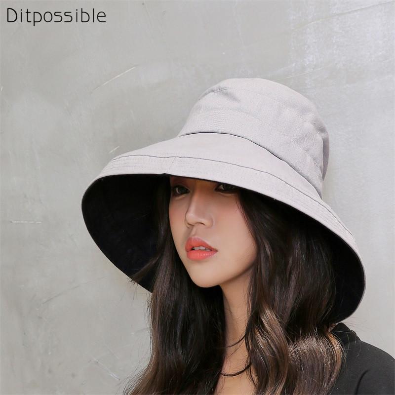 

Ditpossible women fashion wide brim bucket hats foldable fishing caps hat summer beach hat panama, Black