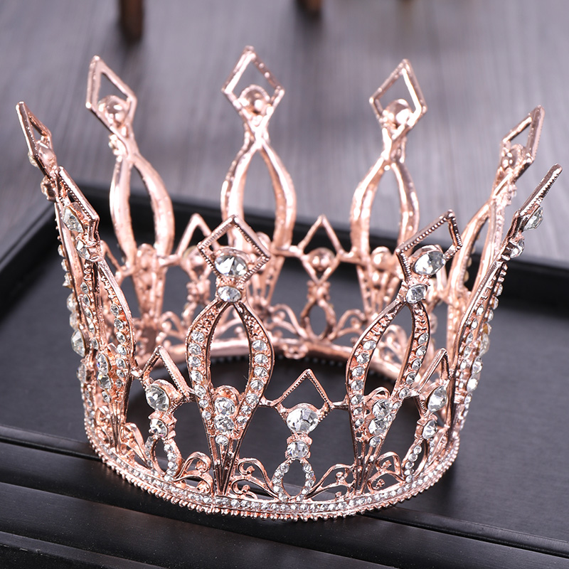 

Vintage Rose Gold Round Crystal Wedding Tiara Queen Crown for Bridal Headpiece Diadem Prom Hair Jewelry Wedding Hair Accessories