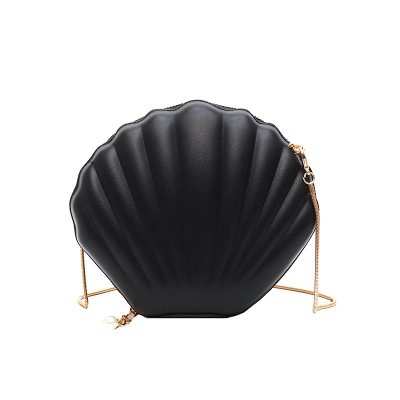 

2020 New Fashion Advanced Feeling Bag Foreign Style Shell Bag Leisure Versatile Chain Shoulder Crossbite Cow Leather, Black