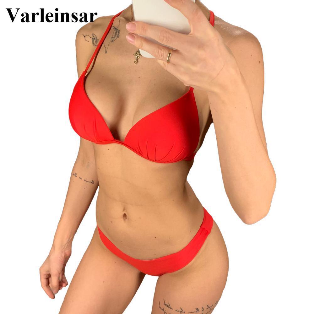 

Push Up Bikini Swimsuit Female Swimwear Women Two-pieces Bikini set with Bra Cup Brazilian Bather Bathing Suit Wear V1208 Y200319, Orange
