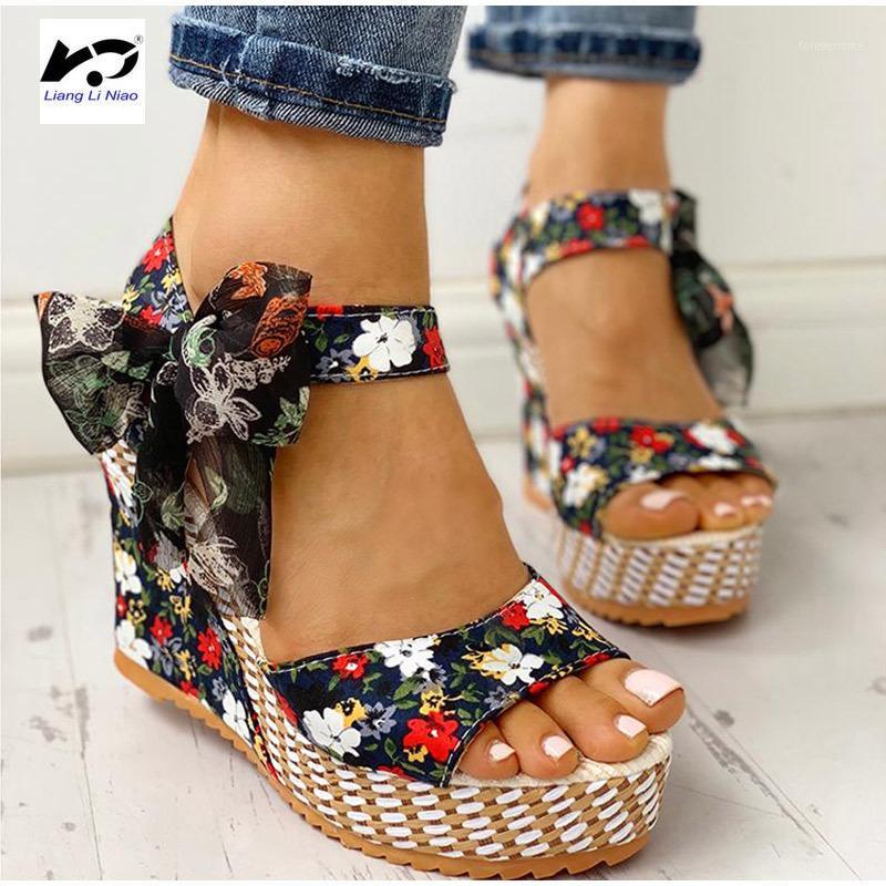

Lucyever Summer Beach Boho Floral Wedge Sandals Women Ankle Strap Platform Gladiator Shoes Woman High Heels Sandalias Mujer 20201