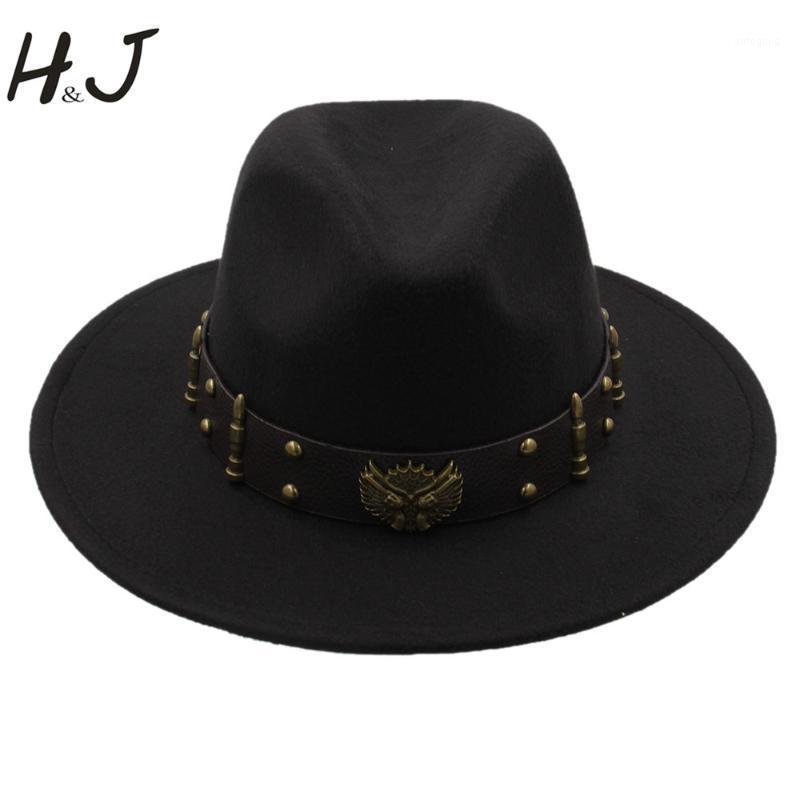 

Wide Brim Hats Steampunk Women Men Felt Fedora Hat Gentleman Jazz Lady Chapeu Feminino Fascinator Cap Size 56-58CM1, Black