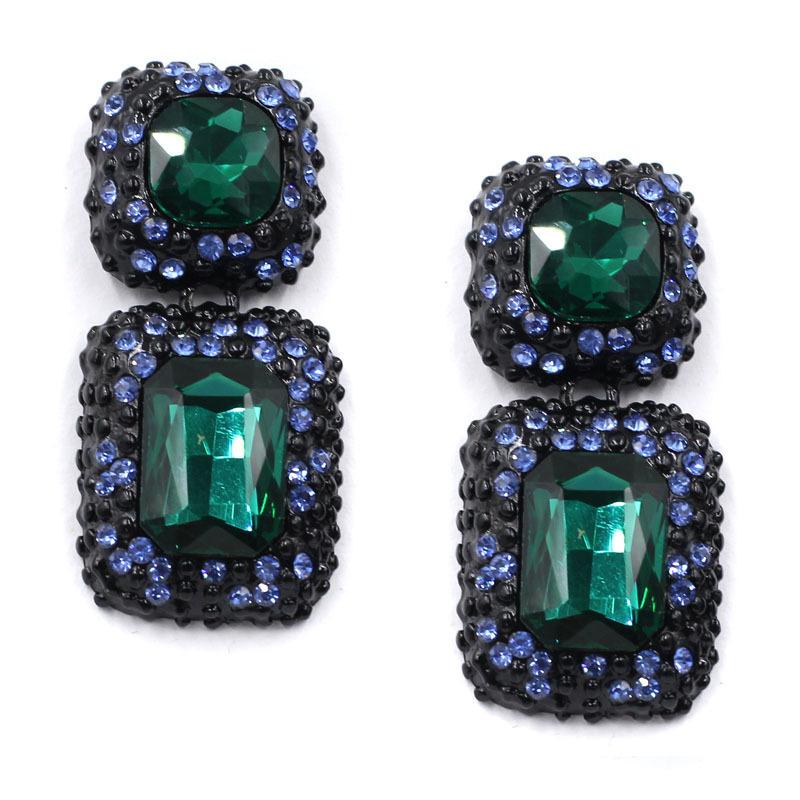

5 PCS Vintage Rectangle Blue Green Red Black Faceted Glass Pave Crystal Pendant Charm Studs Top Dangle Earrings For Women 2021