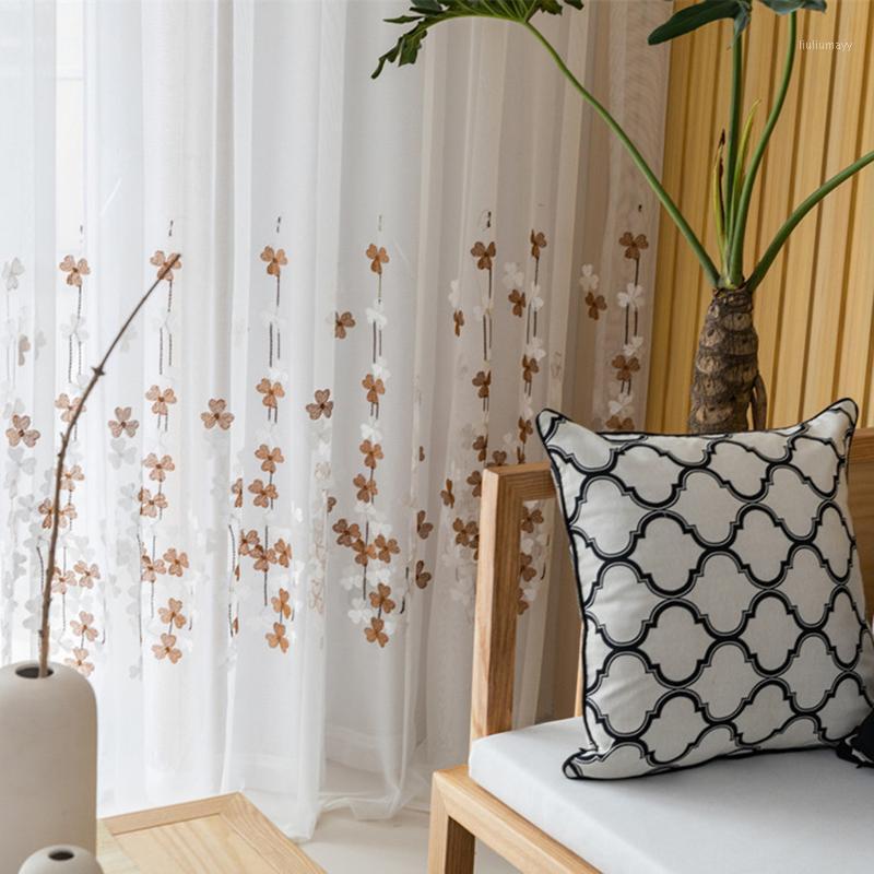 

Coffe Embroidery Tulle Window Curtains for Living Room European Sheer Cotton bedroom Balcony Kitchen Screen Custom1, Photo color