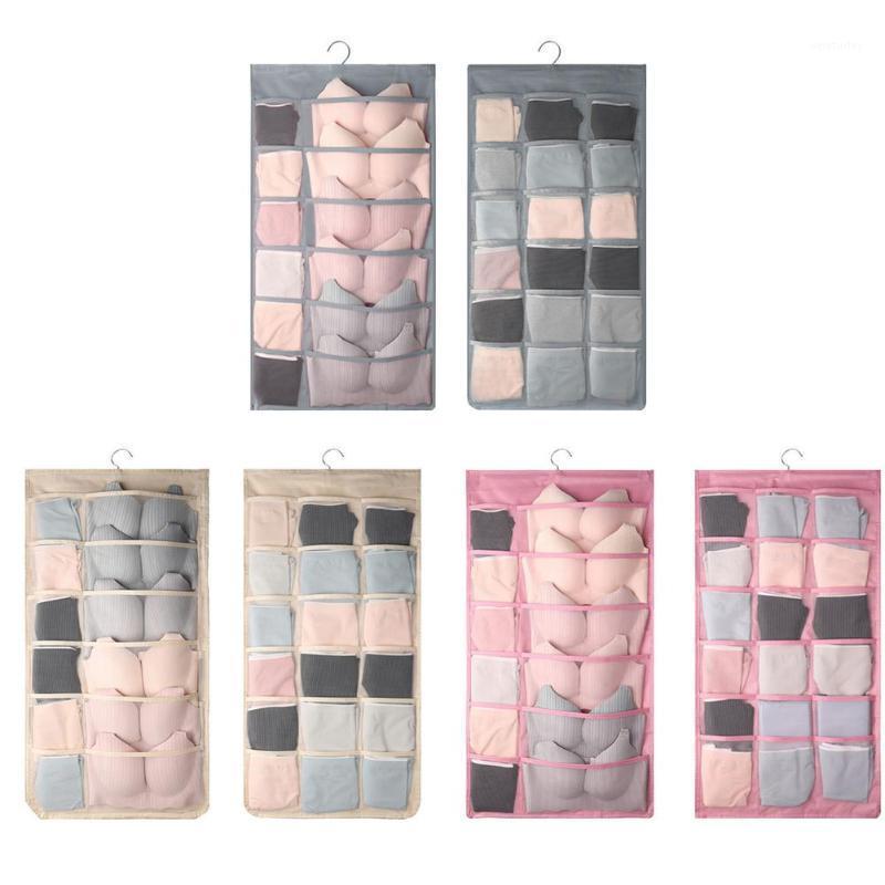 

Underwear Storage Bag Wall-mounted Double-sided Wardrobe Household Socks Hanging Bra Bag Dormitory1, Beige