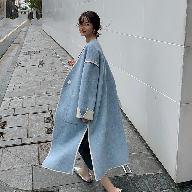 

EWQ] Elegant Lady Long Blend Coats Cardigan With Pocket 2020 Winter Women Warm Wool Cashmere Trench Coat Oversize Women 8D108, Blue