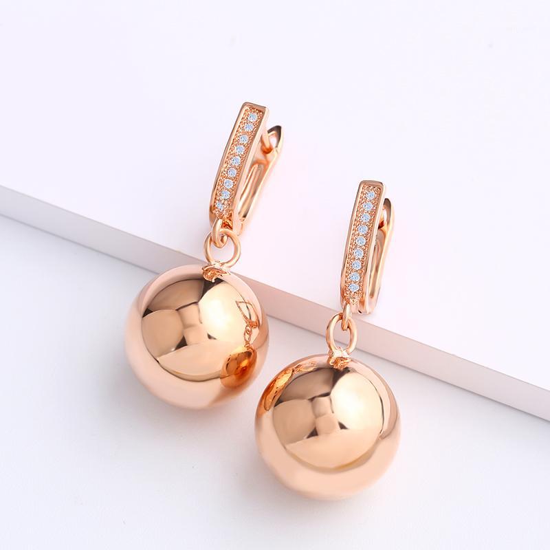 

Dangle & Chandelier OCESRIO Cute Earring Ball Carved Hollow 585 Rose Gold Long Earrings Women Fashion Wedding Party Jewelry Ers-n371
