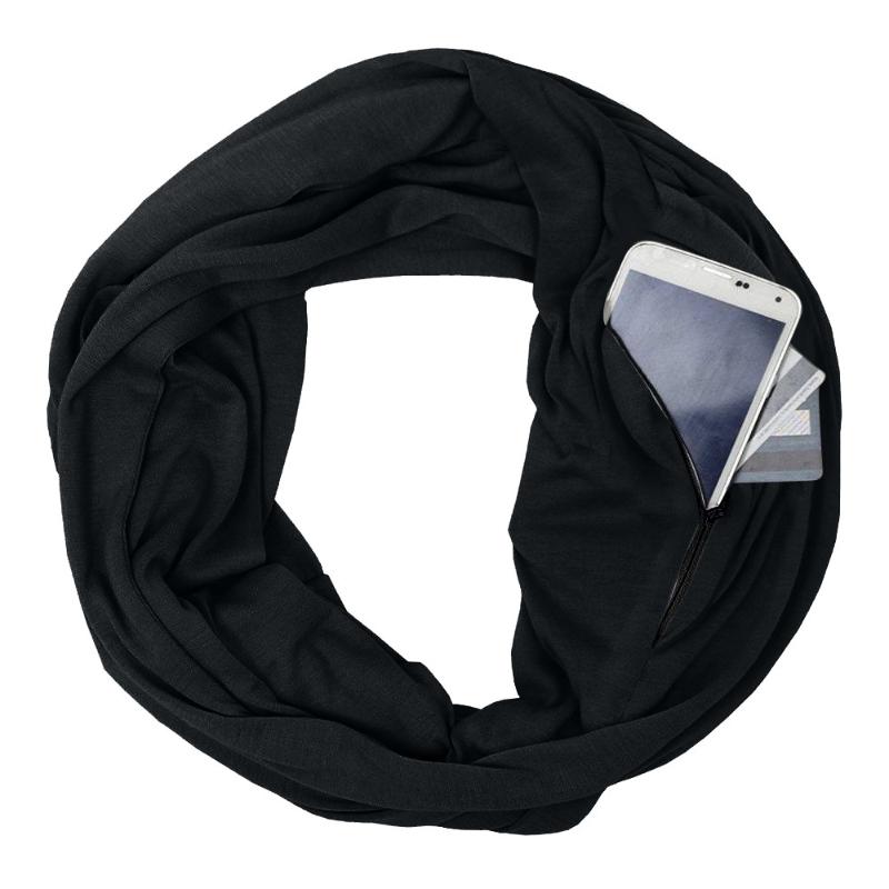 

Unisex Lovers Winter Solid Warm Loop Scarf Zippered Secret Pocket Shawl Ring #4O15