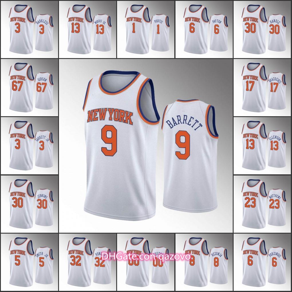 

New York Knicks Men R.J. Barrett Julius Randle Elfrid Payton Bobby Portis 2020 Association Rookie NBA White Custom Jersey, Black