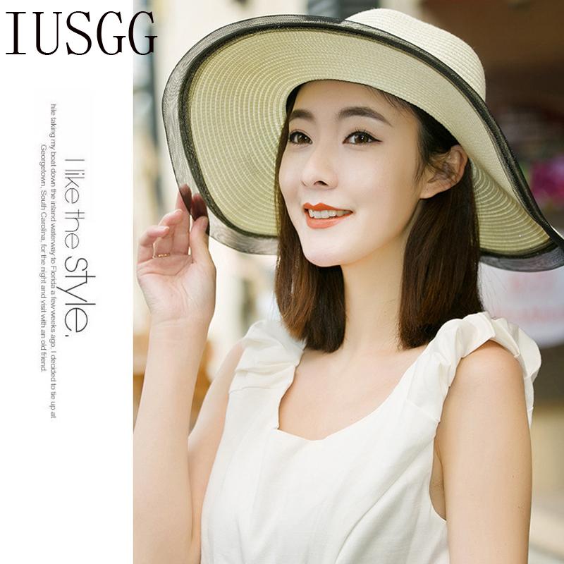 

Wide Brim Hats 2021 Fashion Seaside Sun Hat Female Summer For Women Large Brimmed Casual Straw Solid Gorras Folding Beach Girls, Black