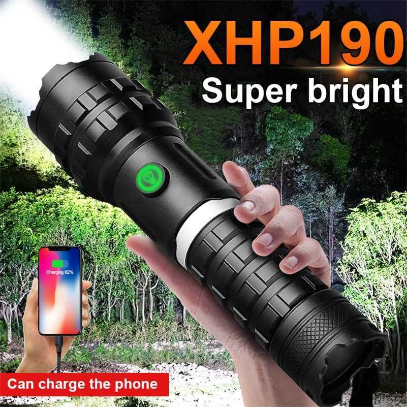 

XHP190 Powerful Flashlight 26650 Super High Power Rechargeable Led Flashlights XHP90.2 Tactical Torch Waterproof Camping Lantern 220209