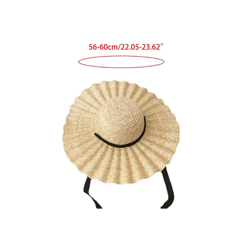 

Wide Brim Straw Hat with Ribbon Wavy Pattern Sun Protection Outdoor Beach Sunhat J78E