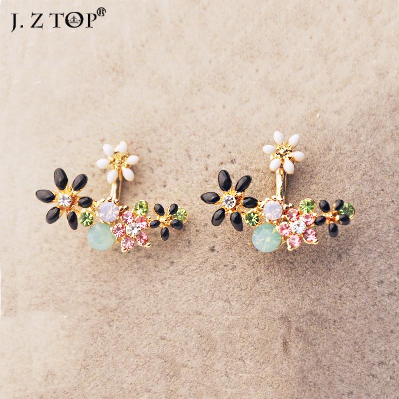 

New Arrival Rhinestones Flowers Neckband Stud Earrings Fashion Small Fresh Multicolor Crystal Removable Earrings For Women