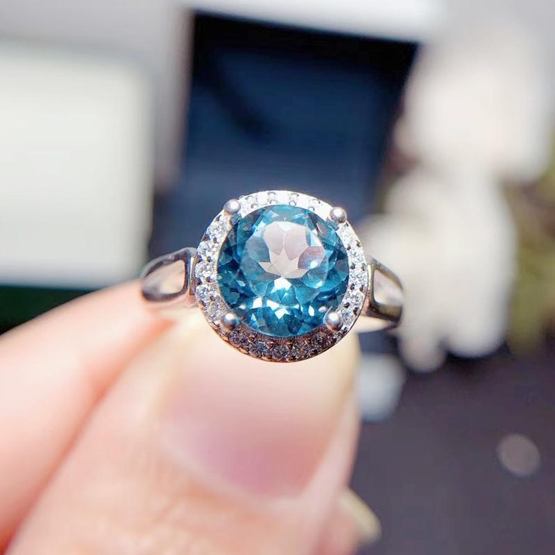 

Cluster Rings Natural Real Blue Topaz Round Ring Per Jewelry 925 Sterling Silver 8*8mm 2.5ct Gemstone Fine Women T2111411, Golden;silver