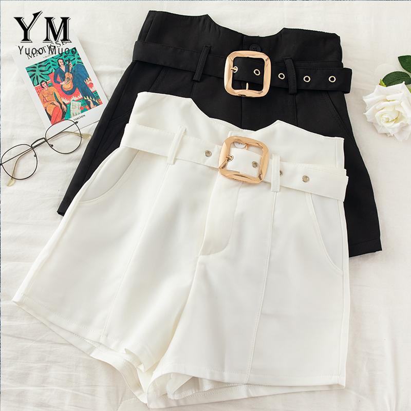 

YuooMuoo 2020 Summer Casual Women Shorts All Match Sashes High Waist Office Wear Short Pants Chic White Black Ladies Bottoms1