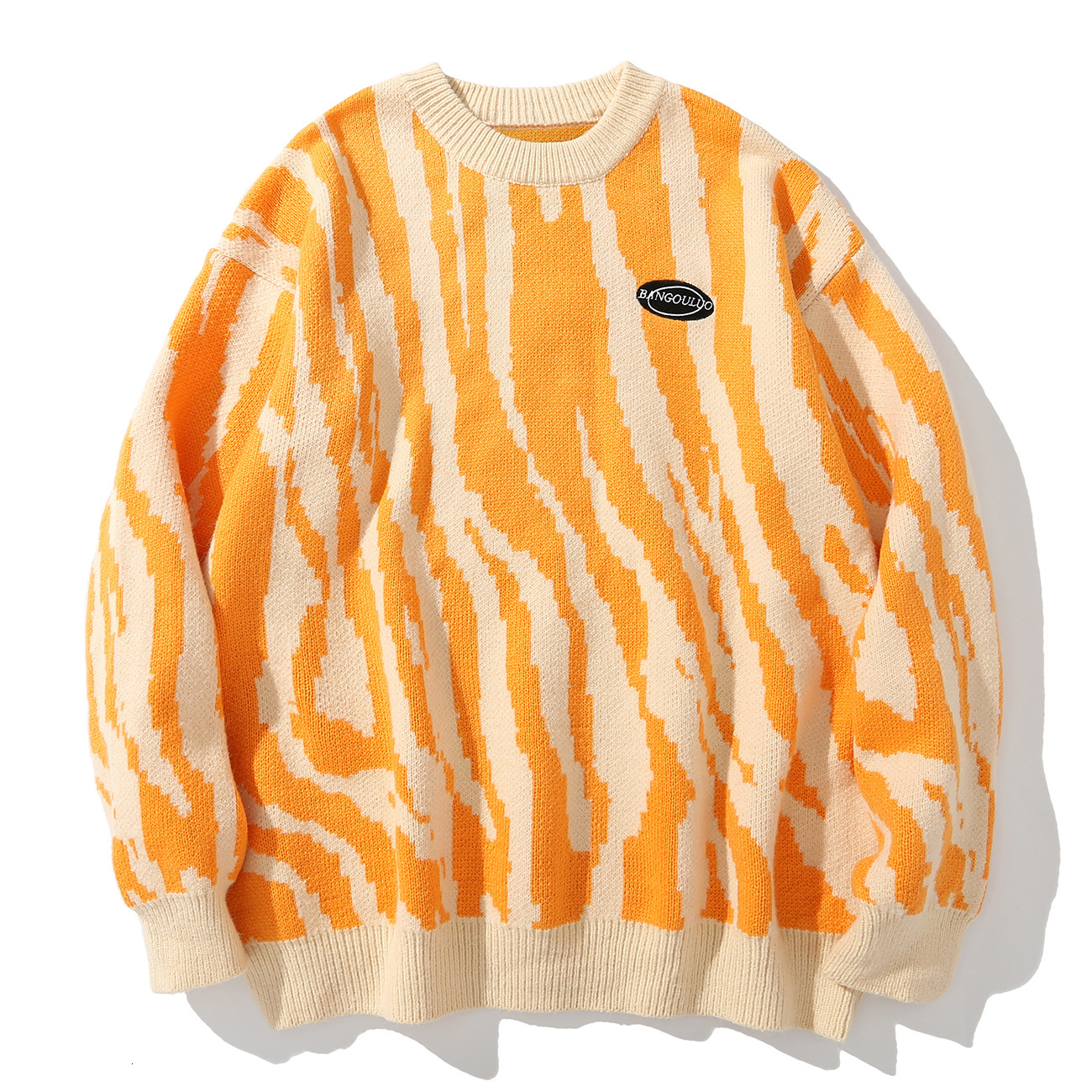 

2021 New Hip Hop Zebra Pattern Knitted Sweaters Winter Harajuku Sweater Pullover Men Retro Street Clothing Graffiti Vintage Sreetwear 1yjb, Black