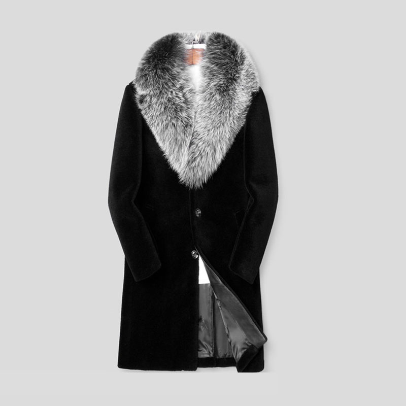 

Skin Mink of with Long Male Leather Fox Fur Coat More Size S-5xl 6xl Bhs0, Black