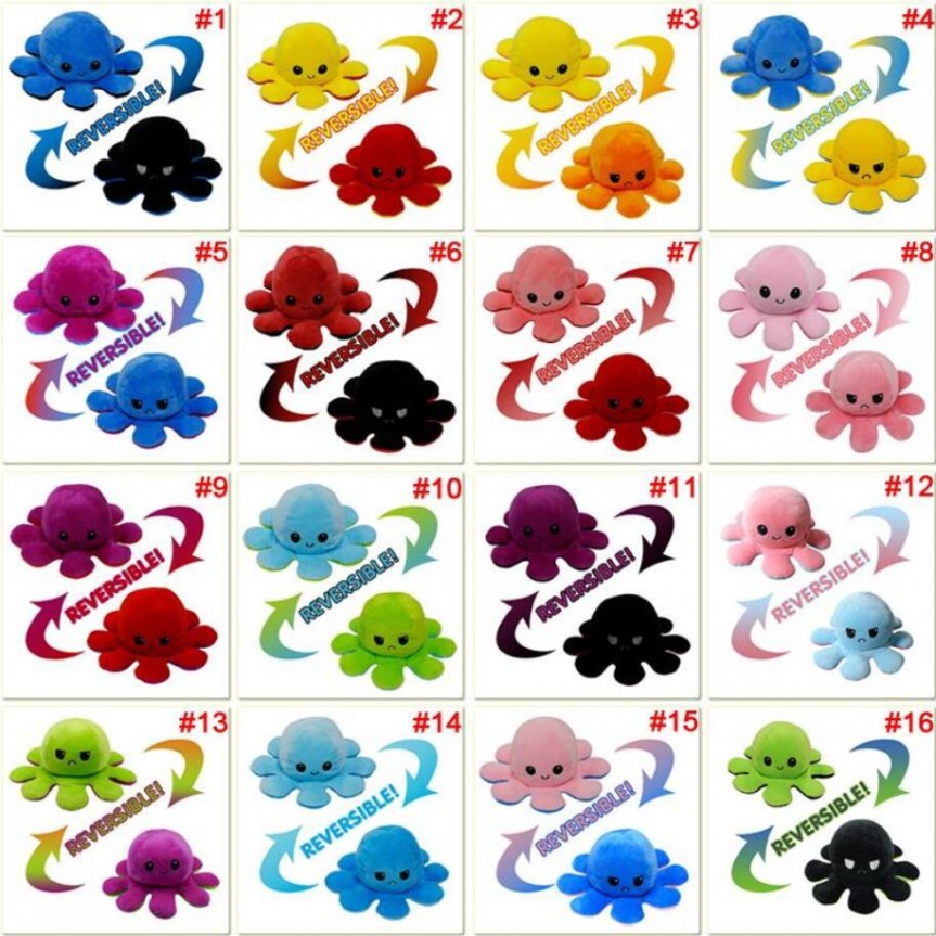 

US Stock Reversible Octopus Plush Toys Emotion Stuffed Animal Mood Changing Happy Sad Angry Mad Grumpy Flippable Inside out Emotional FY7309