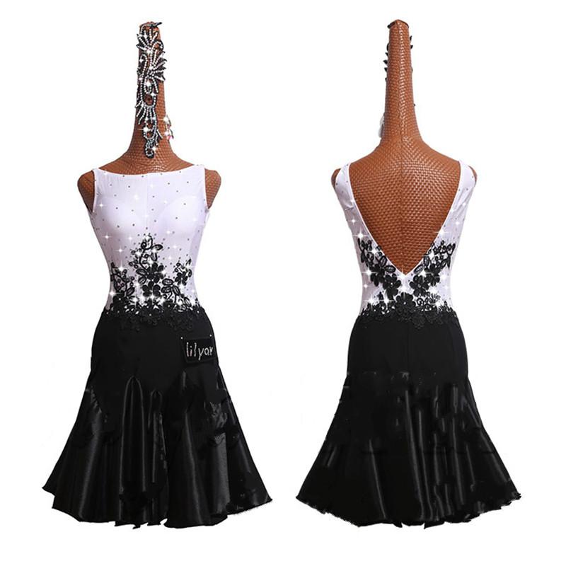 

Rhinestones Latin Dance Dresses Women Elegant Embroidery Rumba Samba Dancing Skirt Lady Latin Competition Dress with Accessories, Only dress