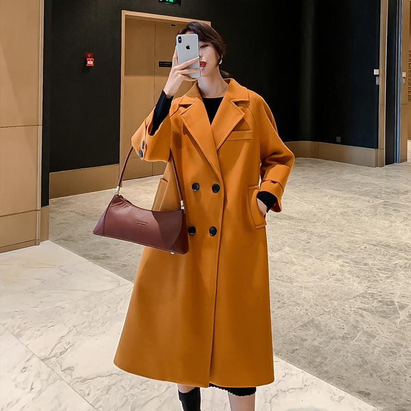

Nicesnowl Wool Coat Women Long Sleeve Collar Outwear NEW Long Jacket Korean Casual Winter Elegant Overcoat women Woolen Coat, Beige