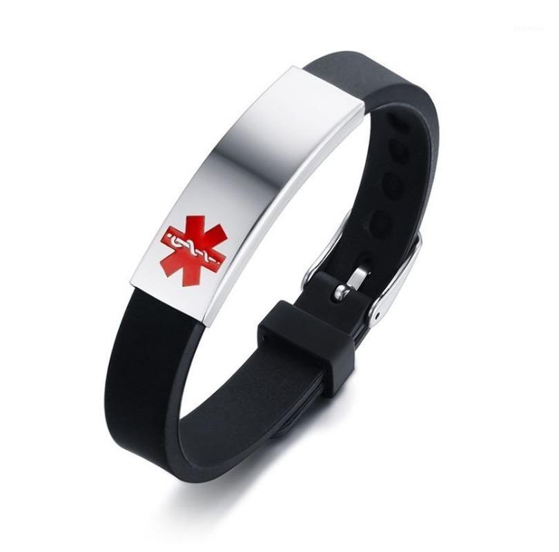 

Classic Stainless Steel Alert ID Silicone Bracelet Men and Women Personality Design Casual Jewelry1