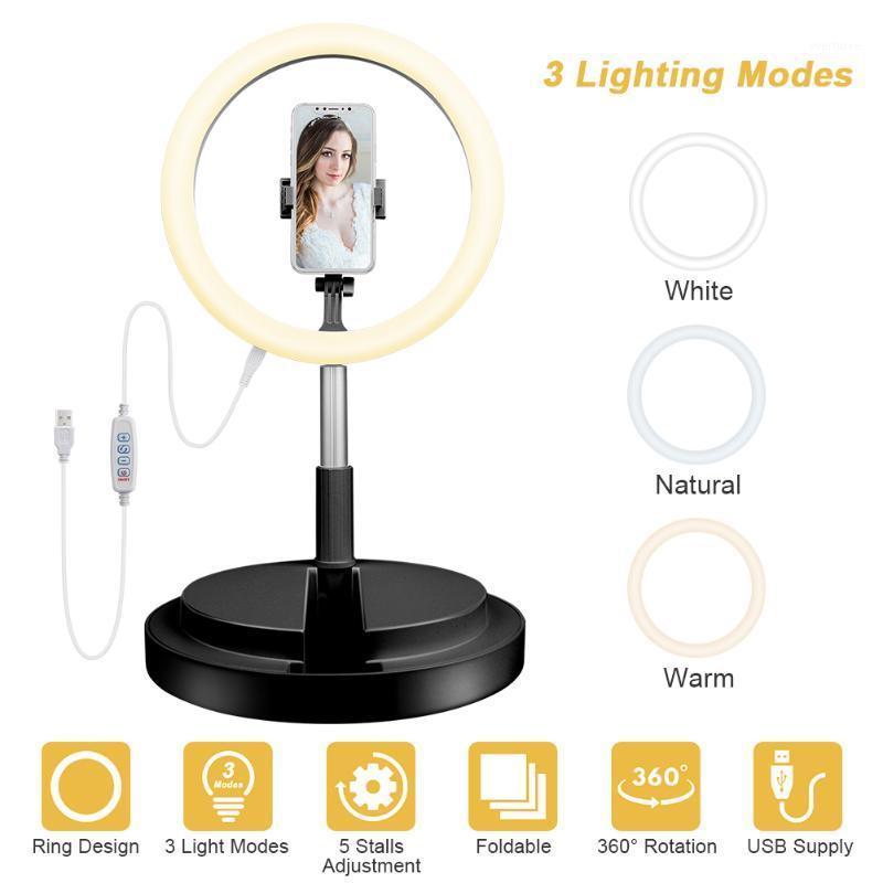 

Portable Storage Collapsible Mobile Phone Selfie Fill Lamp Round Base Dimmable LED Ring Lamp for Video Live Studio1