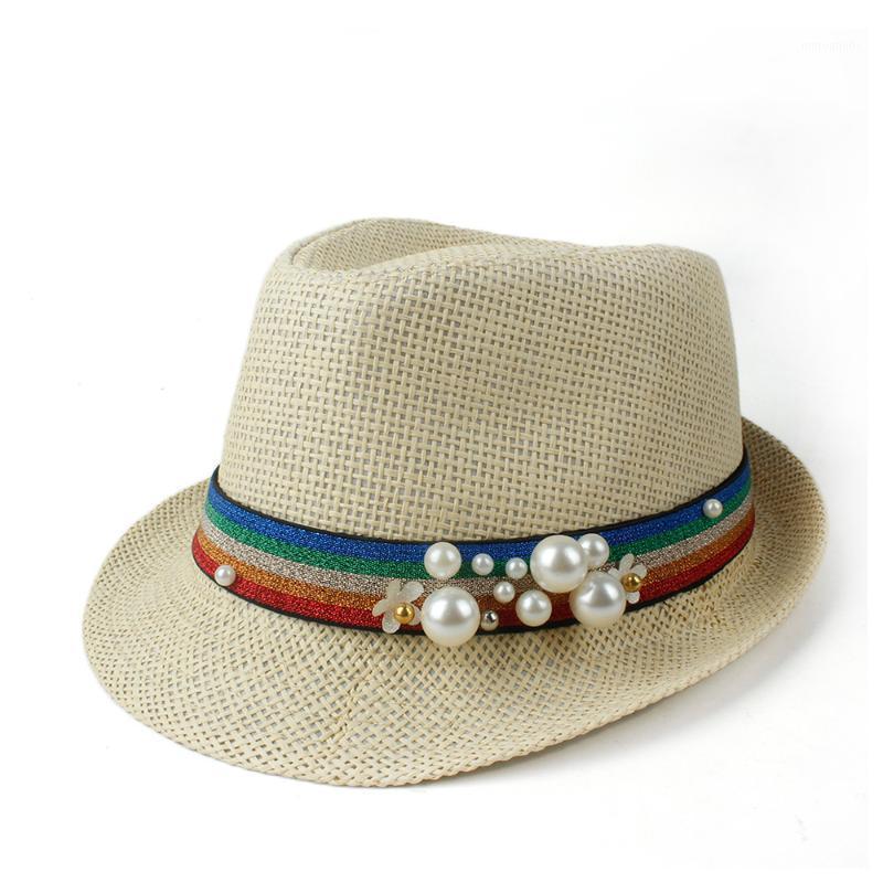 

Fashion Women Straw Travel Beach Sun Hat Elegant Lady Summer Fedora pearl Panama Sunbonnet Sunhat Size 56-58CM1, Black