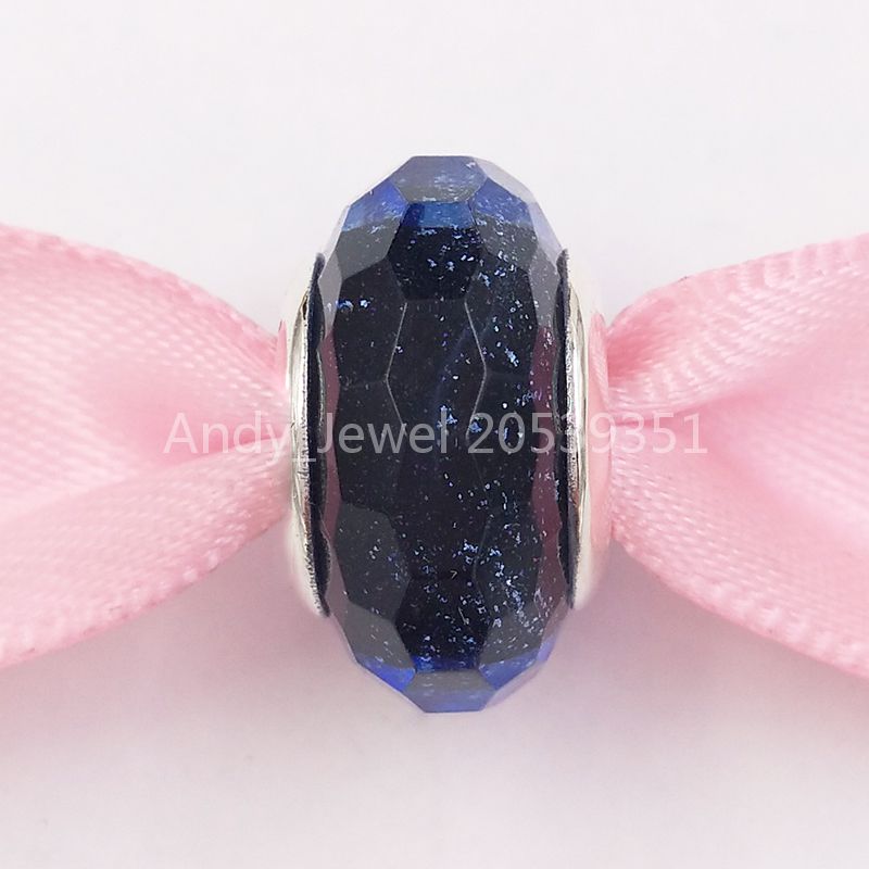 

Authentic 925 Sterling Silver Beads Iridescent Blue Faceted Glass Murano Charm Fits European Pandora Style Jewelry Bracelets & Necklace 7916