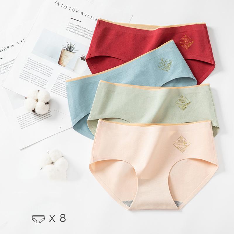 

8Pcs/lot Cotton Sexy Panties Women's Set Panties Solid Female Underwear Mid-Rise Silky Ladies Briefs Comfort Seamless1, 8 black