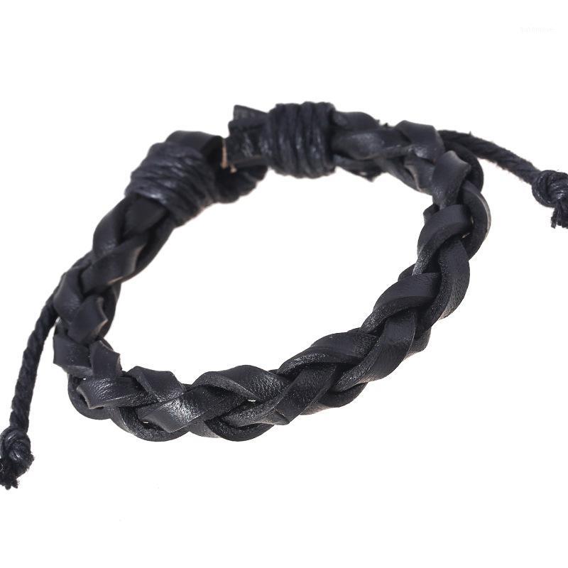 

Minimalism Black Leather Braided Woven Bracelets Adjustable Casual Manual Man Woman Bangles Hand Made Wristband Bangle Masculina1