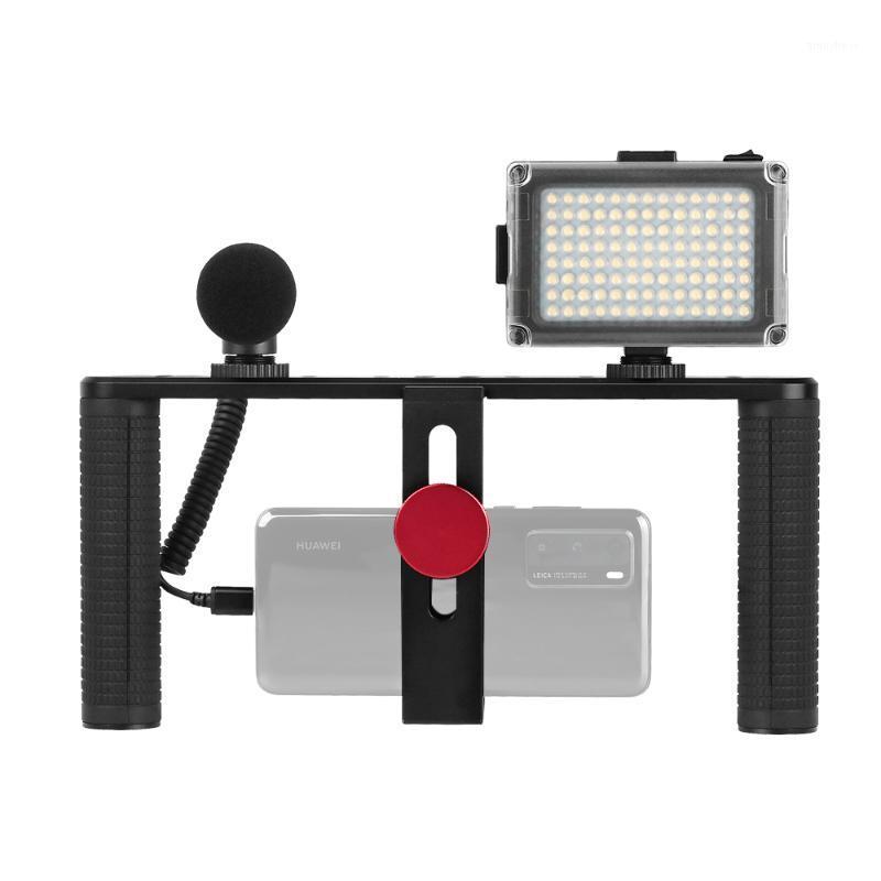 

Smartphone Video Rig Kit Mobile Phone Dual Handle Grip Stabilizer with Microphone Led Video Light for Filmmaking Vlog Vlogging1