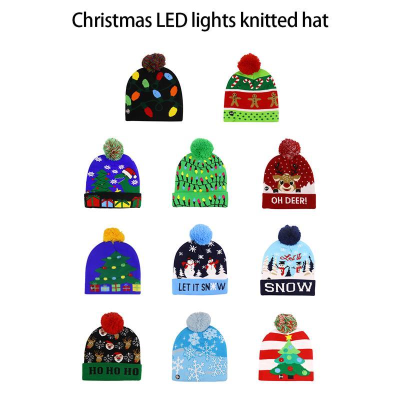 

Christmas Hats Beanie Sweater LED Light Knit Hat Christmas Decorations For Home Santa Elk Hat Light Up Knitted Gift For Kids