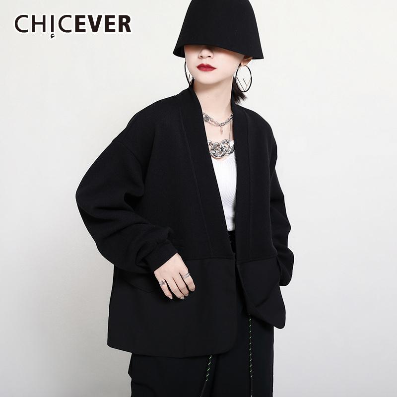 

CHICEVER Casual Loose Women Blazer Notched Temperament Long Sleeve Black Oversized Blazers Female Fashion New Clothing 2020 Tide