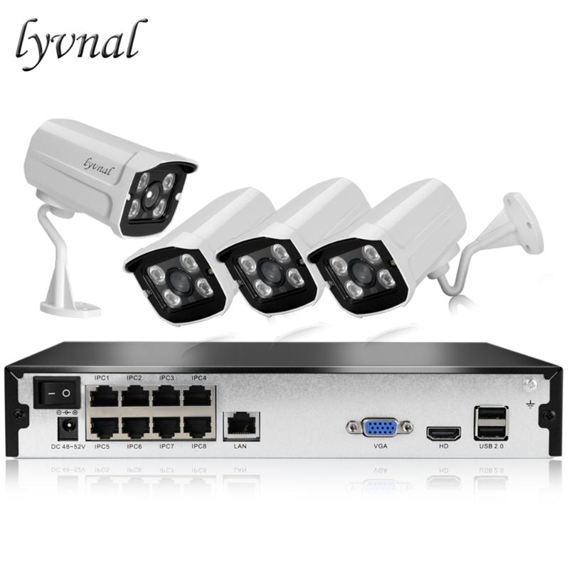 

LYVNAL H.265/264 Security ip camera 1080p poe kit Surveillance 4ch poe System UHD 8ch nvr plug and play p2p onvif