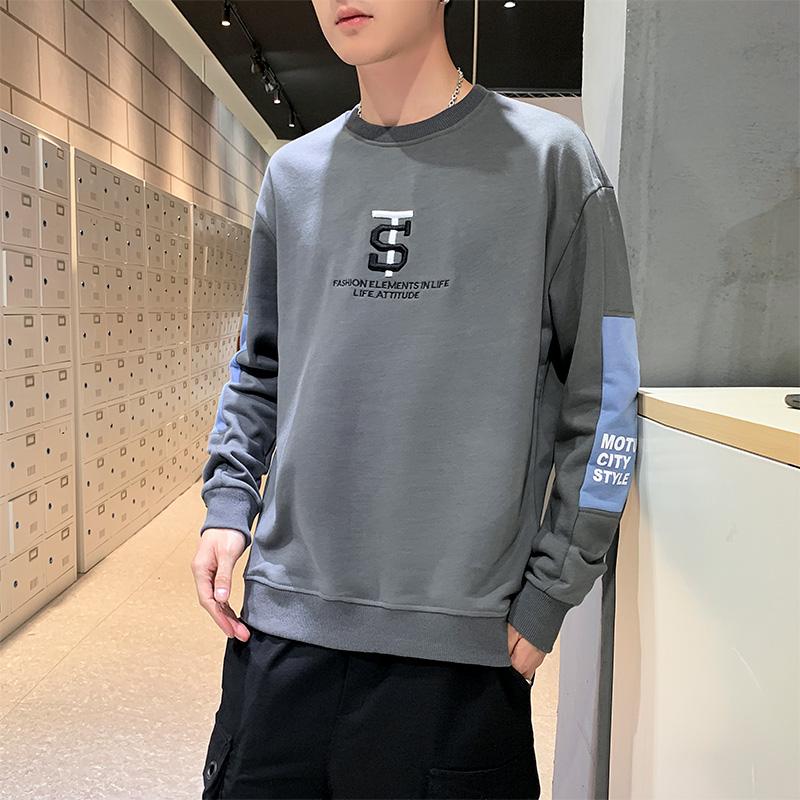 

New men's Sweatshirt casual hip hop autumn solid color patchwork Hoodie men's lettered print o-neck Pullover Sweatshirt, Black