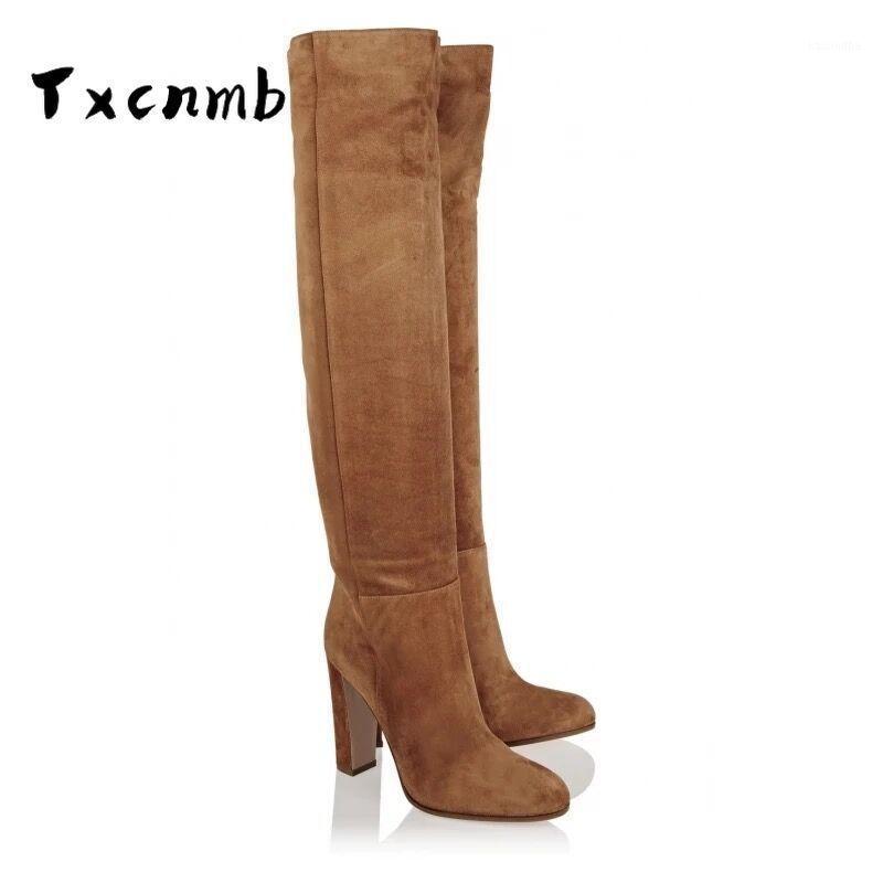

TXCNMB Women Over The Knee High Boots High Heels Winter Shoes Round Toe Sexy Elastic Fabric Women Boots Size 34-441, Black