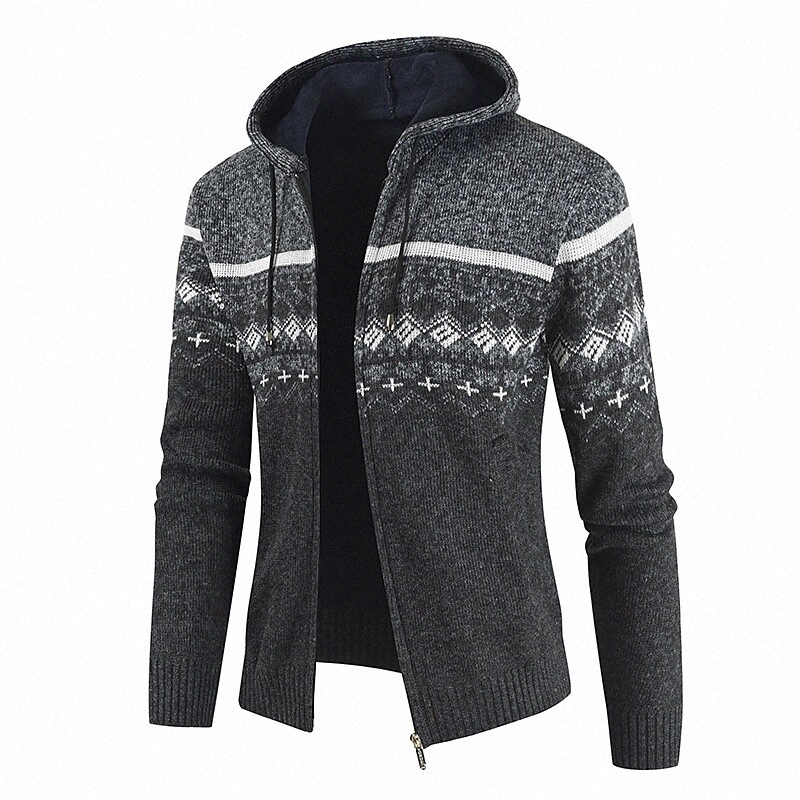 Men's Cardigan Knitted Hooded Color Block Zipper Front Long Sleeve Sweater Cardigans Hooded Fall Winter Wine Light gray Dark Gray a4mb#