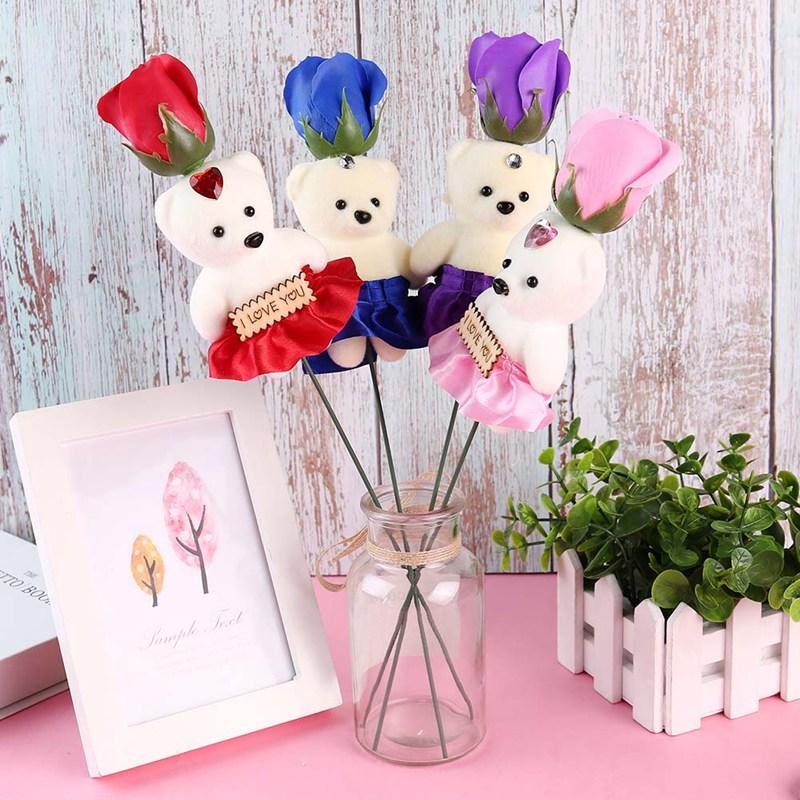 

1pc Rose Soap with Little Bear Bath Rose Soap Flower Petal with Gift Box for Birthday Wedding Valentine's Day Love Gift, Hg17557rd