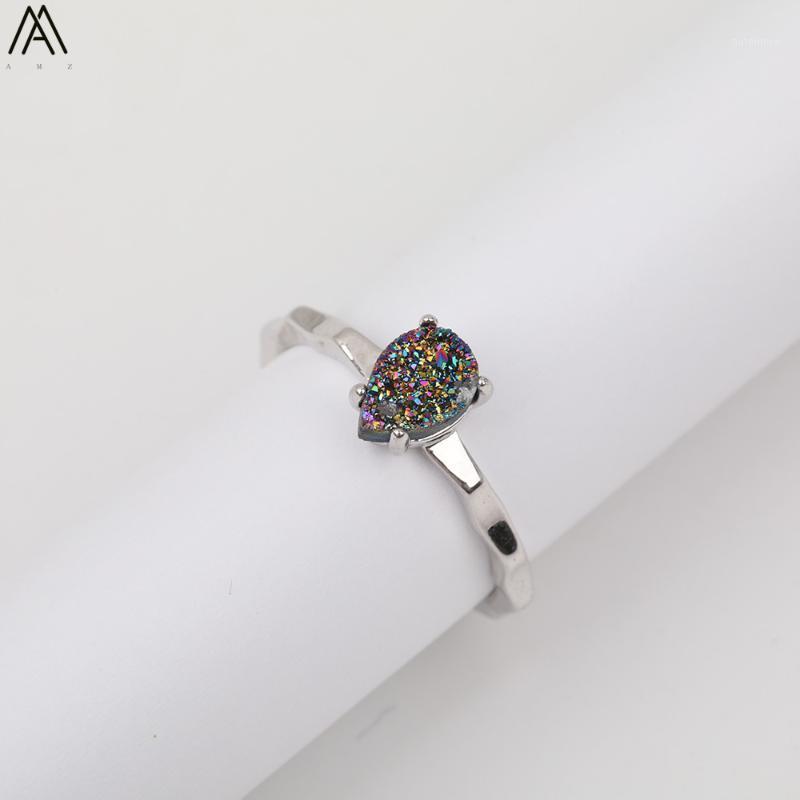 

5PCS/Lot Natural Drusy Agates Water Drop Beads Silvery Adjustable Rings For Women Druzy Rings Statement Jewelry Gift HS-56AMAB1