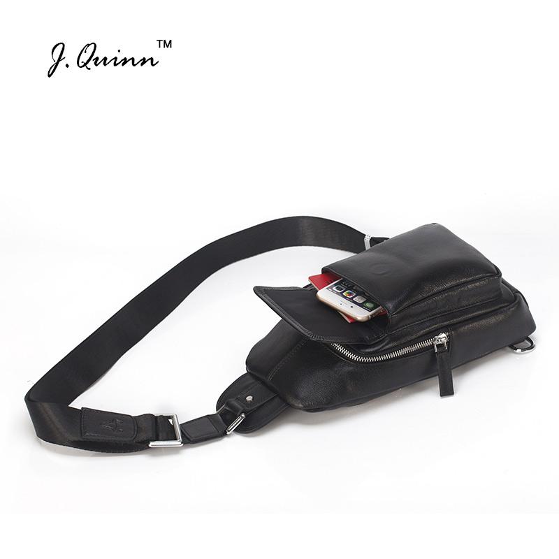

J.Quinn Cowhide Male Chest Packs Genuine Leather Zipper Waist Pack Messenger Mens Shoulder Bags Fashion Travel Crossbody Bag, Black