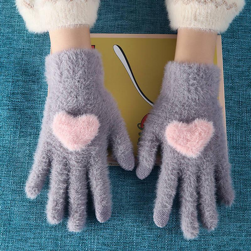 

Gloves Knitted Women Touch Screen 2020 New Winter Soft Wool Knitted Gloves Warm Lovely Girls' Pink Heart Mittens