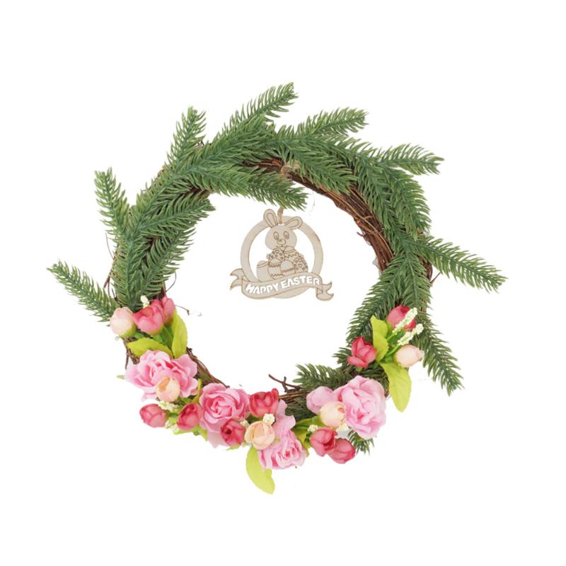 

1PC Easter Wreath Pendant Happy Easter Letters Design Garland Hanging Decor Flower Wreath Pendant Creative Wall Ha, Picture 1