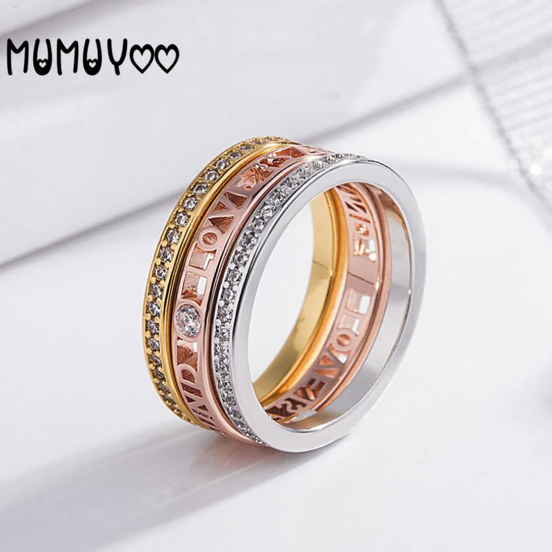 

Cluster Rings High-quality Glamorous S925 Silver Romantic Letters LOVE Three Ring Stacking Three-in-one Girl