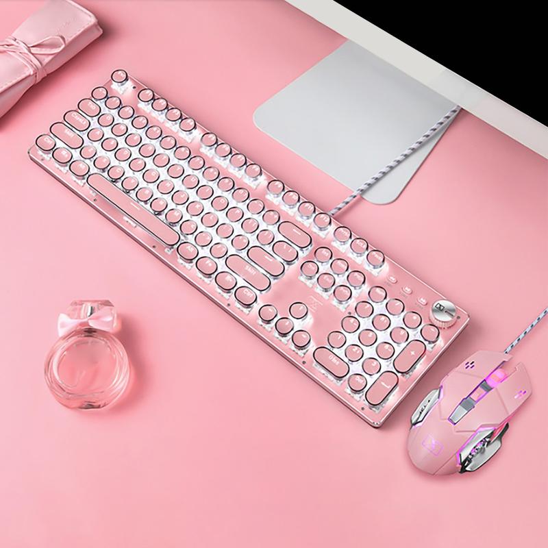 

Punks Gaming Mechanical Keyboard Mouse Combos conjuntos de teclado rosa mecanico Pink Blue Cute clavier rose 104 Keys USB Wired