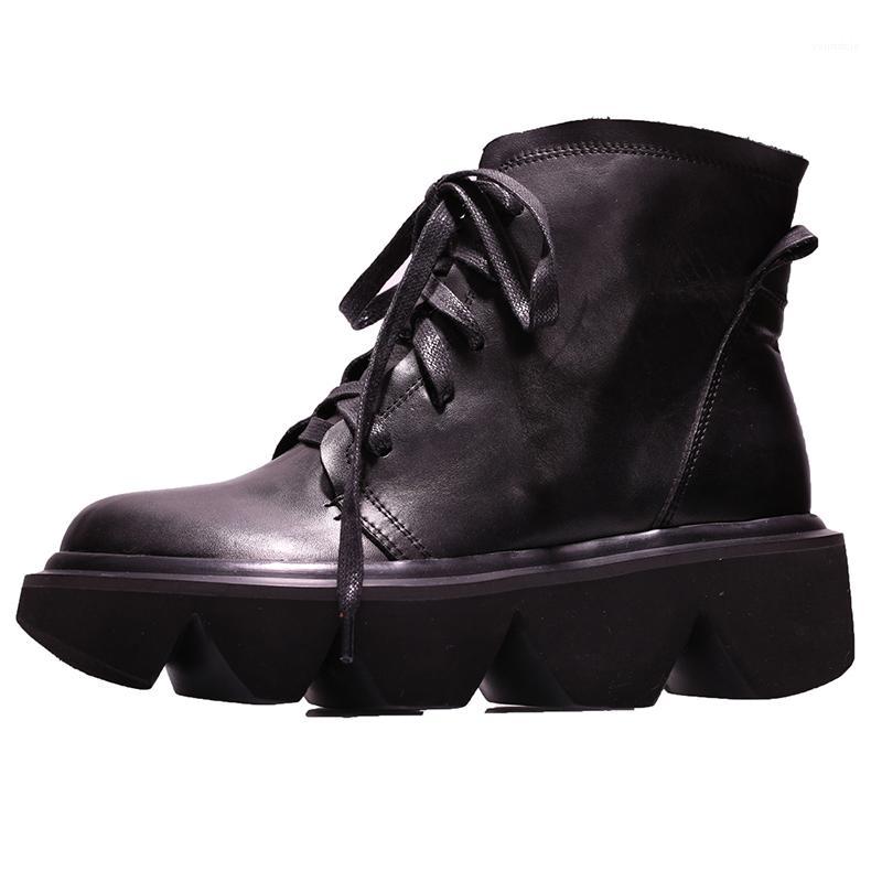 

VALLU 2019 autumn and winter new leather thick bottom leather short boots women casual round head boots1, Blue