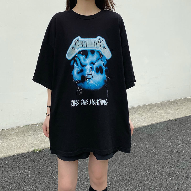 

2021 New summer bf print short sleeve loosened of Korean style top women's femme shirt (x1432) 2NMR, Black