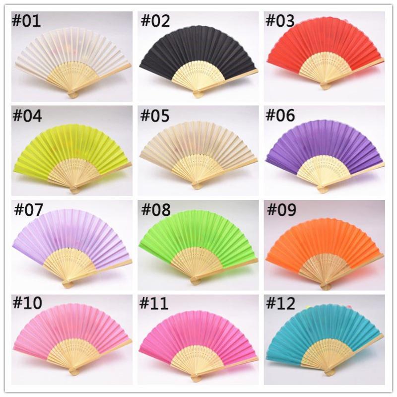 

100pcs/lot Personalized Wedding Silk Hand Folding Fans With Gift Box Colorful Dancing Fans For Christmas Wedding Party Gift1