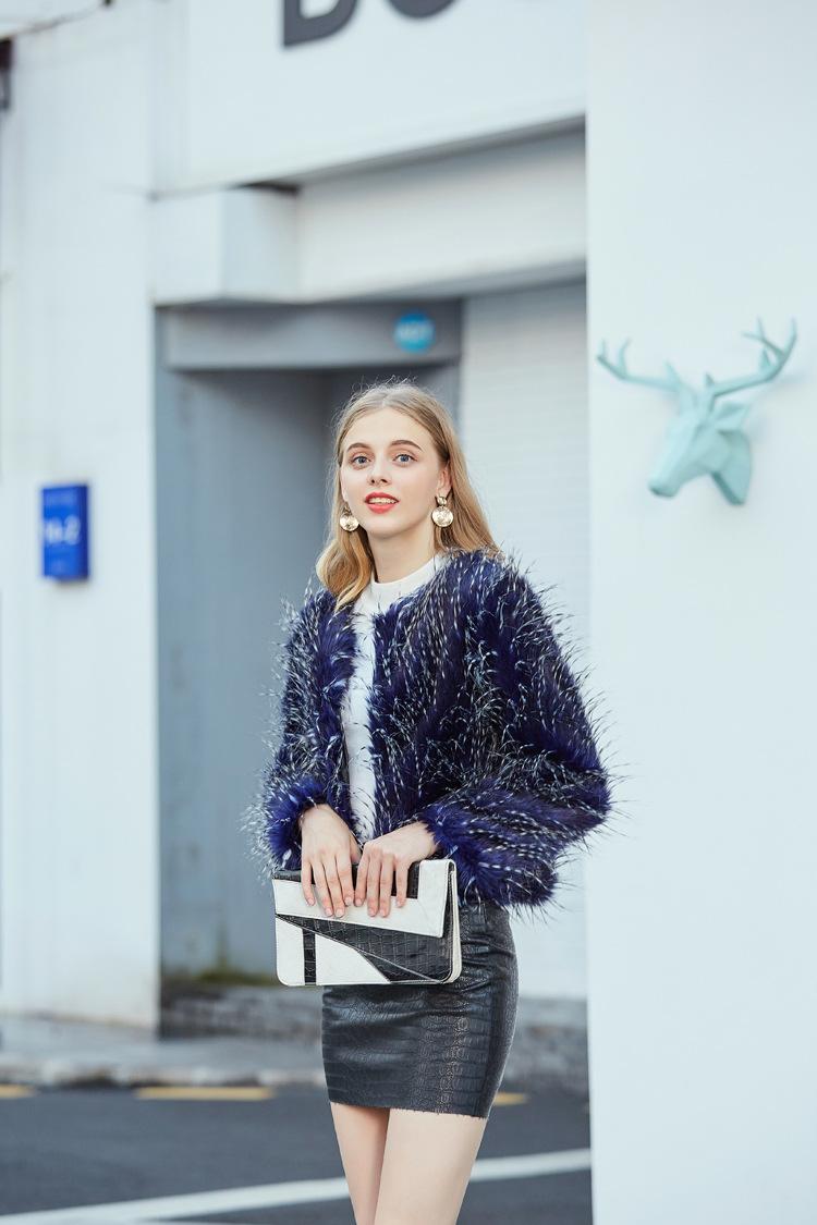 

Faux Fur Coat Hot Sale Sexy Long Sleeve Winter Celebrity Blue Nightclub Fashion Evening Party Watm Short Coat