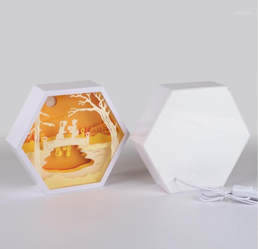 

USB Romantic Moon Lover 3D Paper carving Desk lamp Night light Frame For Home Office Wedding Decorate Birthday christmas Gift1